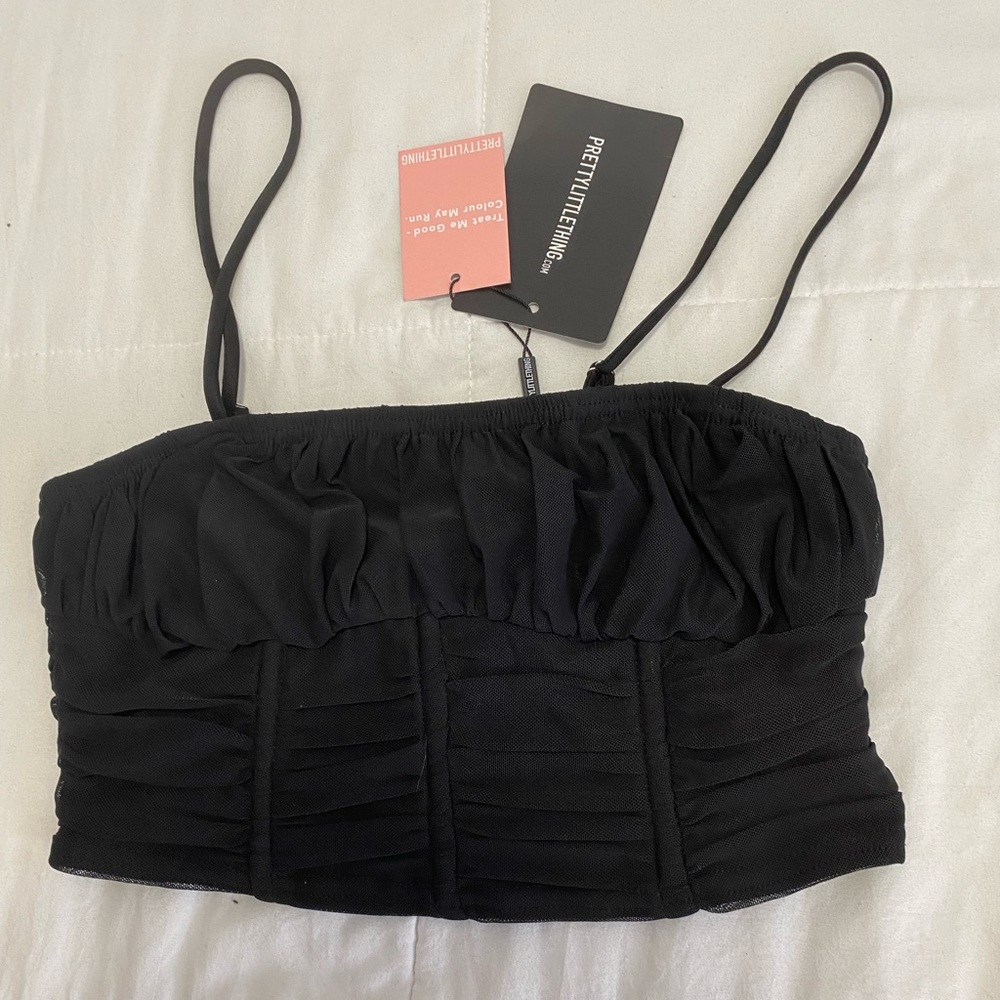 Ruched black spaghetti strap crop top size small / USA 4